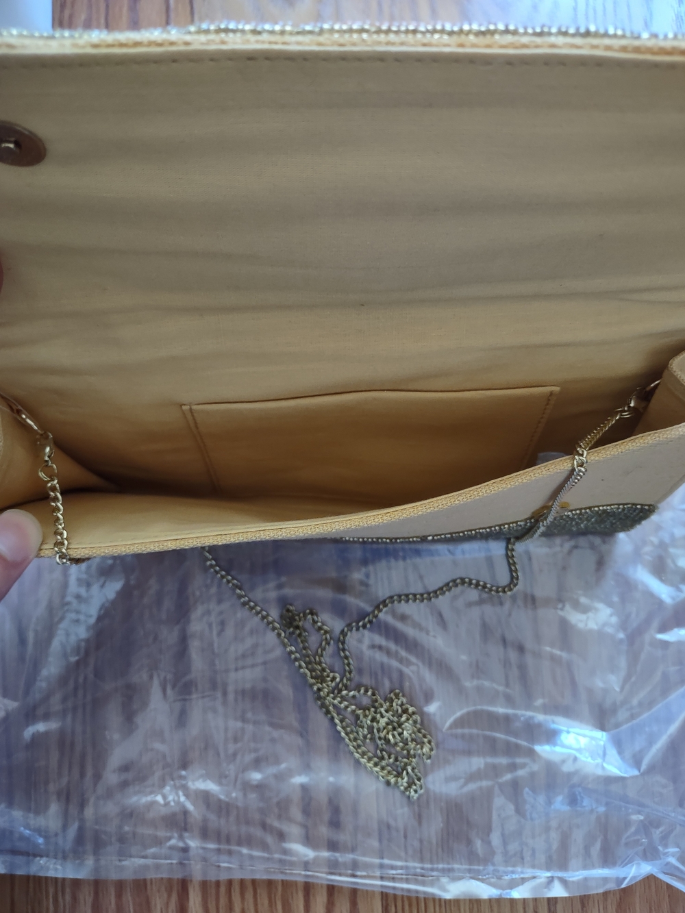 Gold Beaded Bee-Embellished Clutch with Pink & Orange Accent - Picture 5 of 6